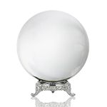 HDCRYSTALGIFTS 100mm/3.9inch Clear Crystal Ball with Metal Stand Fortune Teller Mystical Quartz Ball Photography Props FengShui Divination Spheres Decorative Glass Ball