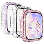 KADES 3-Pack Bling Cases Compatible for Apple Watch Case 40mm with Built-in Screen Protector for Apple Watch Series SE SE2022 6 5 4 (40mm, Pink/Iridescent/Clear)