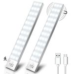 OUILA 36 LED Under Cabinet Lights, 5000K Motion Sensor Cupboard Light Wireless USB Rechargeable 1000mAh Night Light with Magnetic Strip for Stairs, Wardrobe, Hallway, Kitchen, Garage-2 Packs