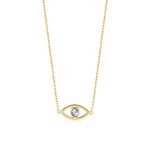 Diamond Evil Eye Necklace | 14k Real Gold Open Evil Eye Necklaces for Women | 14k Solid Gold Solitaire Diamond Pendant Necklace | Delicate Protection Jewelry | Gifts for Christmas, 18"