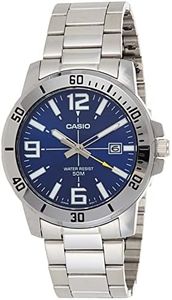 Casio Men's Diver Style Stainless Steel Watch (Model: MTPVD01D-2BV) (Blue Dial), Silver-Tone, Quartz Watch