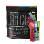 Prime Hydration Drink+ Electrolyte Drink Powder Mix (Tropical Punch, Blue Raspberry, Lemon Lime) 20 Sticks Variety Pack