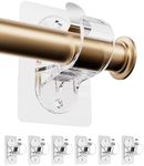 6-Pack No Hole Curtain Rod Brackets Hangers, Self Adhesive Curtain Rod Holders, No Drilling, No Nail Heavy Duty Stick on Rod Hooks (Transparent)