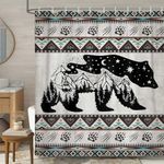 JAWO Rustic Cabin Shower Curtains for Bathroom, Hunting Camping Fabric Bathroom Shower Curtain, Rustic Bear Moose Forest Vintage Western Decor Shower Curtain with 12PCS Hooks, 70X70IN(Grey)