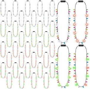 Traplace Christmas Necklaces, 36PCS Christmas Light Necklace, Christmas Accessories Colorful Bulbs, 3 Modes Light Up Christmas Necklace Santa Claus Christmas Trees Snowmen Christmas Necklaces Adults