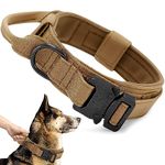 Ceboic Tactical Dog Collar, Military Nylon Dog Collar Soft Padded Adjustable Pet Collar with Control Handle and Heavy Duty Metal Buckle, Dog Training Collar for Medium Large Dogs (Khaki, L)