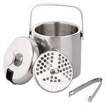 Solid Stainless Steel Ice Bucket for Cocktail bar, with Strainer Airtight Lid and Tongs, Well Made Insulated Stainless Steel Double Wall Keep Ice Frozen Longer, Portable and Mini (1.3L)