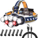 LED Headlamp Rechargeable, 18000 Lumens Bright Camping Head Light with 8 Working Modes, Waterproof Head Flashlight for Camping, Hiking, Cycling, Hunting, Running Outdoors
