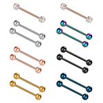 Aroncent 14pcs 14G 18mm Tongue Rings Nipple Straight Barbells Surgical Steel Body Piercing Jewelry for Women