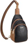 Telena Sling Bag for Women Leather Fanny Pack Crossboday Bags Sling Backpack for Women Woven Black with Brown