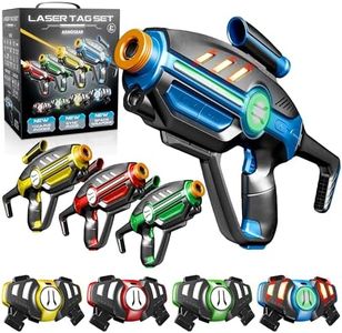 Laser Tag Set for Kids, Teens & Adults - 4 Blasters + 4 Vest Sensors with 4 Multi-Game Modes - Fun Ideas Age 8+ Year Old Toys - Includes Accessories - Boys & Girls Outdoor Teenage Group Activities