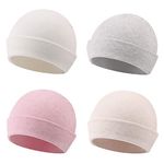 JANGANNSA Cotton Newborn Baby Boys Hat Cute Infant Toddler Baby Beanie for Girls Newborn Hospital Hat Spring Autumn (White+Pink+Gray+Beige, Premier/Newborn)