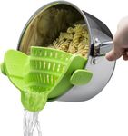 FSDUALWIN Kitchen Pan Strainer SNAP'N Strain, Clip-on Silicone Strainer Colander Fits All Size Pots(9" * 3.2"), Pans, Bowls - Strain for Pasta, Noodles, Vegetables, Potatoes（1 Pack）-Green