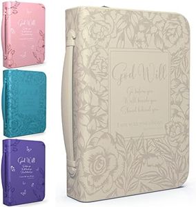 DEHITE Bible Cover Case for Women - Leather Bible Cases for Girls - Carrying Bag for Woman - Pen Slots – Zippered Pocket – Premium Faux Leather Holder - Christian Floral Accessories - Large Size