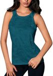 OYOANGLE Women's Workout Mesh Tank Top Basic Solid Sleeveless Athletic Yoga Tops Gym Running Shirts Teal Blue Medium