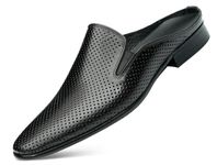 Men's Mules Formal Dress Loafers Leather Open Back Slippers Business Wedding Casual Fashion Slip On Clogs Sandals Summer Dress Shoes for Men, Black, 10.5