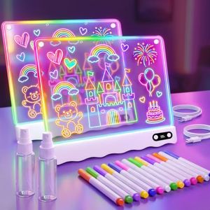 2 Pack Rechargeable LED Light Drawing Board Toy for Kids, Holiday Gift Set