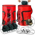 Windyun 2 Pack Christmas Light Storage Bag with 6 Metal Reels to Store a Lot of Holiday Christmas Lights Bulbs Christmas Light Container Durable 600d Oxford Material with Clear PVC Window