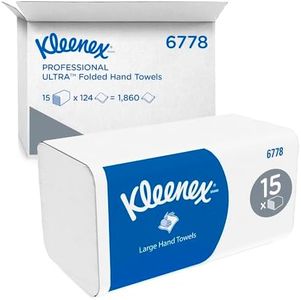 Kleenex Ultra large paper towels with interfold 6778 - 2-ply paper towels with V-fold - 15 packs x 124 towels (Total 1860 folded towels) , soft, comfortable, ultra-absorbent and tear-resistant