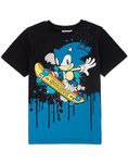 SONIC THE HEDGEHOG Kids T-Shirt | Boys Girls Character Skateboarding Short Sleeve Black Top | Game Movie Merchandise