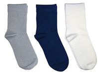Rambutan Kids (3 Pack) Comfort Seam Plain Color Bamboo School Socks, Gray Poseidon White, 3-6