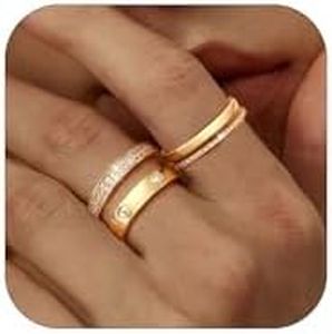 TOSGMY Gold Silver Rings for Women Non Tarnish Stackable Rings Trendy Dainty 18K Gold Plated Stacking Cubic Zirconia Thumb Ring Set Love Friendship Dual Band Rings Promise Wedding Engagement Rings