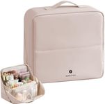 tianzong Travel Makeup Bag with Magnetic Fold-Down Flap, Waterproof Leather Cosmetic and Toiletry Organizer for Women, Multi-Zone Standing Storage, Dusty Rose, X-Large