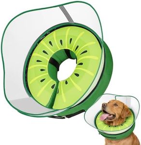 Raised Inflatable Dog Cone After Surgery - Adjustable Recovery Donut Collar with Neck Strap and Removable Anti-Licking Shield - Soft Dog Cone Alternative for Small Medium Large Dogs (Kiwi,XL)