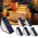 Sunlight Encounter Solar Step Lights Outdoor Waterproof IP65, 6 Pack Solar Powered Stair Lights with 24 LED, Triangle Solar Deck Lights for Outside Fence Garden Patio Yard Porch Front Door, Warm White