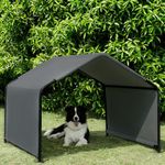 Beimo Dog Shade Shelter Outdoor Deep Grey Tent for Large Medium Dogs, 4'x4'x3' Outside Sun Rain Canopy Pet House for Cats Pigs Livestock with Waterproof Roof Ground Nails