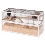 Ferplast Hamster Cage DOMSTER, Mouse Cage, 3 Levels, with Accessories, Platforms and Ladders, Painted Metal and FSC Wood, Transparent Base, Wooden Hamster Cage 120 x 50 x h 66,5 cm