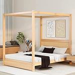 Canopy Bed Frame Queen Wood 4-Poste