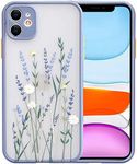 Ownest Compatible for iPhone 11 Case for Flower Clear Frosted PC Back Floral Girls Woman and Soft TPU Protective Silicone Slim Case for iPhone 11-Purple