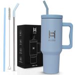 HILARIO 1200ml Stainless Steel Tumbler - Compact Tumbler with Handle, Lid, 2 Straws, Double Insulated Cup, 100% Leak Proof Tumbler for Traveling | Insulated Drinkware (Blue)