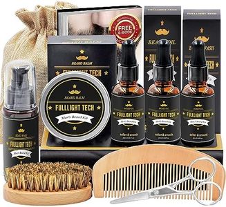 FULLLIGHT TECH Men's Beard Grooming & Care Kit - Wash, 3 Beard Oils, Balm, Comb, Brush, Scissors - Premium Gift Set