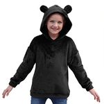 GORLYA Girls Long Sleeve Casual Cute Teddy Bear Hooded Sweatshirt Plush Pullover Tops for 4-14T(GOR1064, 11-12Y, Black)