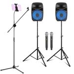 Vonyx VPS082A Home Karaoke System with 400W Bluetooth PA Speakers, Dual Wireless Microphones, Tablet Holder & Adjustable Stands – Adults Karaoke Machine & Kits for Home Entertainment