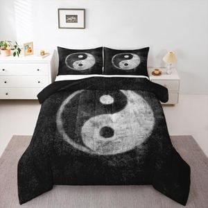 Feelyou Yin Yang Bedding Set for Girls Boys Children Boho Trippy Psychedelic Art Comforter Set Decorative Gossip Pattern Comforter Traditional Ying Yang Theme Duvet Set King Size 3Pcs