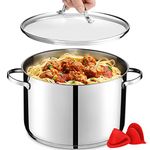 GOURMEX 9 Quart Induction Stock Pot | Stainless Steel Soup Pot with Glass Lid | Heavy Duty Stainless Steel Pot | Compatible with All Heat Sources | Dishwasher Safe