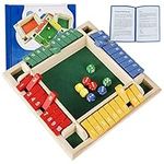 Hands DIY 4-Player Shut the Box Wooden Board Games Classic Dice Board Game Digital Flop Game Math Number Game Family Pub Bar 1-4 Players with 3 Colored Dice for Adults (with box)