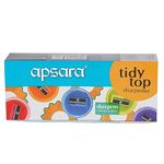 Apsara Tidy Top Sharpener | Round Shape | Mess-Free | Transparent Lid | Comfortable Grip for Easy Holding | Smooth Sharpening | Attractive Colours | Rust Free | Pack of 20 Sharpeners