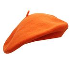 Umeepar Wool French Beret Hat Solid Color Winter Hat for Women (Orange)