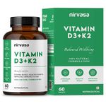 Nirvasa Vitamin D3 + K2 Tablets with Calcium Carbonate, Cholecalciferol & Vitamin K2-7 | Strengthens Bones, Improves Bone Density & Promotes Heart Health | For Men & Women | 60 Tablets | Pack of 1