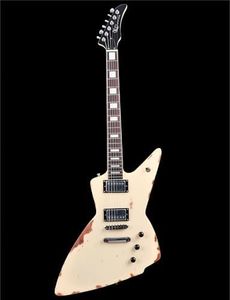 KGD Relic Electric Guitar,Bone Nut,6-String Relic Heavy Metal Guitar,Professional/Electric Guitars for Adults (Cream Yellow)