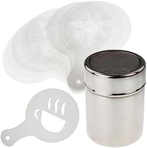 Juego para los amantes del café con expolvoreador de cacao y 16 plantillas para decoración de capuchino, café con leche, chocolate caliente, cacao, y tartas
