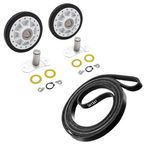 341241 Dryer Drum Belt & LA-1008 Dryer Rear Drum Roller Kit Compatible with Top Brands Replaces with 694868, 31531589, 660997, 3389628, S2162268, EAP2162268
