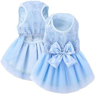 ASKU Vestido para Perro, Vestido de Novia para Mascotas, Vestido de Encaje de Princesa, Vestido de Fiesta de Cumpleaños para Cachorros para Perros Pequeños y Medianos y Gatos, Azul, M