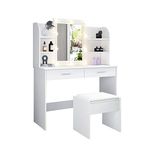 UNDRANDED Dressing Table Set with LED Lights, Mirror, 2 Drawers, 6 Open Shelves Makeup Table Set with Cushioned Stool Makeup Desk Vanity Table for Girls Bedroom (White)