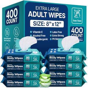 Body Wipes for Adults - XL Wet Wipes 8" x 12" (400 count) + 8 Travel Wipes | Rinse Free Bathing Wipes - Wash Cloths for Incontinence, Disposable Washcloths with Aloe Vera - Camping, Elderly, Bathing