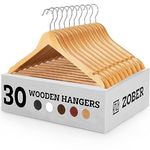 Zober Wooden Suit Hangers 30 Pack with Non Slip Pants Bar - Smooth Finish Solid Wood Coat Hanger with 360° Swivel Hook and Precisely Cut Notches for Camisole, Jacket, Pant, Dress Clothes Hangers